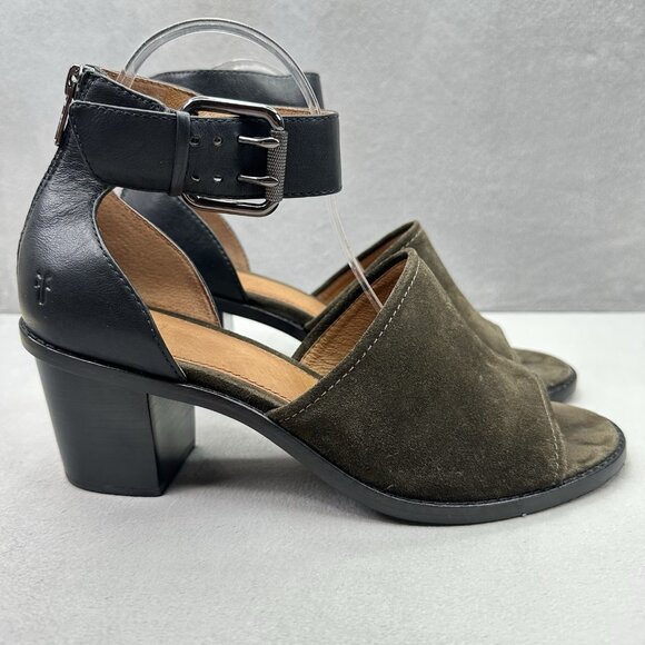 Frye Brielle Womens Size 10 (M) Back-Zip Sandals Brown Leather Ankle Strap - Picture 1 of 7